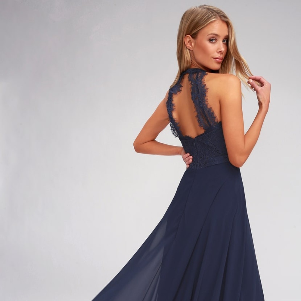 Navy blue lace maxi dress